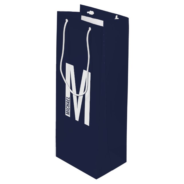 Modern Personalised Bold Monogram and Name Wine Gift Bag (Front Angled)