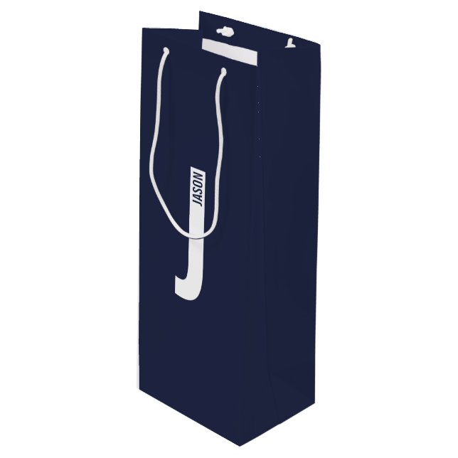 Modern Personalised Bold Monogram and Name Wine Gift Bag (Front Angled)