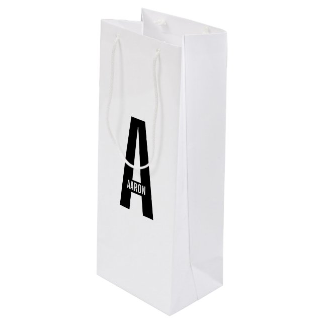 Modern Personalised Bold Monogram and Name Wine Gift Bag (Front Angled)
