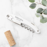 Modern Personalised Bridesmaid Name Corkscrew<br><div class="desc">Modern Personalised Bridesmaid Corkscrew.
This design features personalised bridesmaid's name and title in grey classic serif font style on white corkscrew.

Also perfect for Maid of Honour,  Groomsmen,  Best man and more.</div>