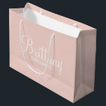 Modern Personalised Bridesmaids Large Gift Bag<br><div class="desc">Modern Personalised Bridesmaids Gifts
featuring personalised bridesmaid's name in white modern script font style with title and wedding date in modern sans serif font style on blush pink background.

Also perfect for Maid of Honour,  Flower Girl,  Mother of the Bride and more.</div>