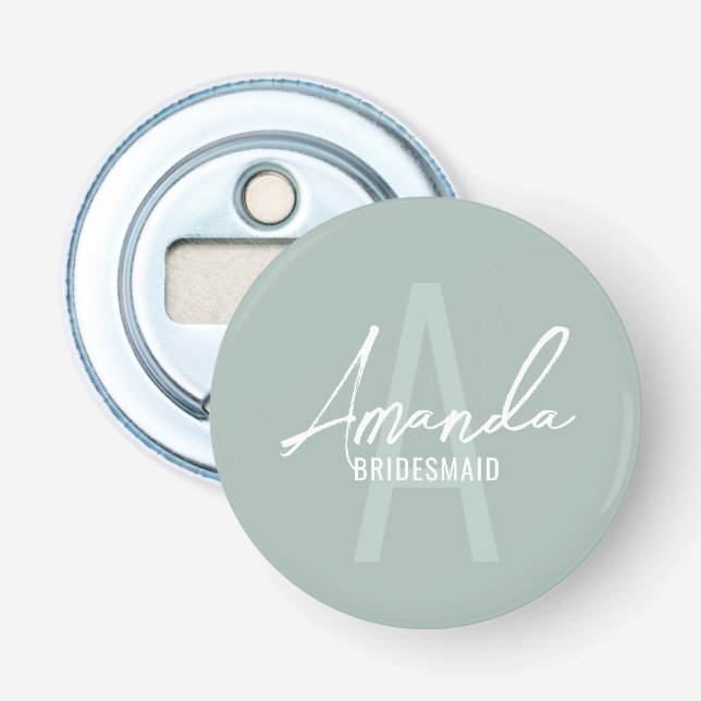 Modern Personalised Bridesmaid's Monogram and Name Bottle Opener (Front)