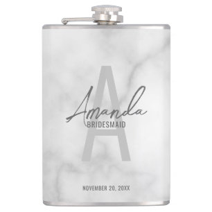 Modern Personalised Bridesmaid's Monogram and Name Hip Flask