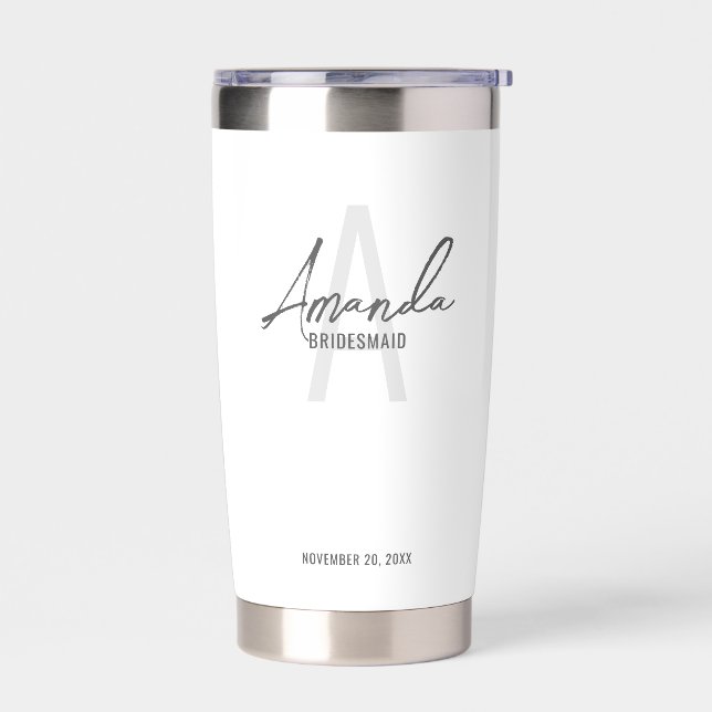 Modern Personalised Bridesmaid's Monogram and Name Insulated Tumbler (Left)