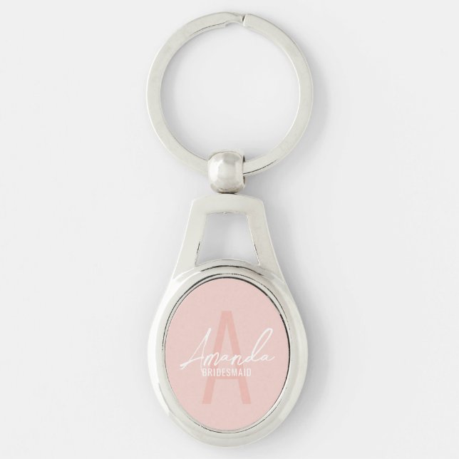 Modern Personalised Bridesmaid's Monogram and Name Key Ring (Front)
