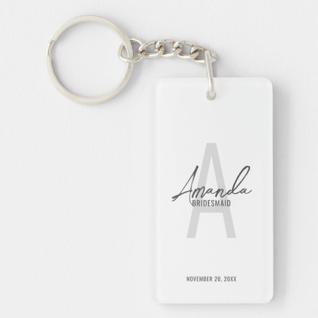 Modern Personalised Bridesmaid's Monogram and Name Key Ring (Front)