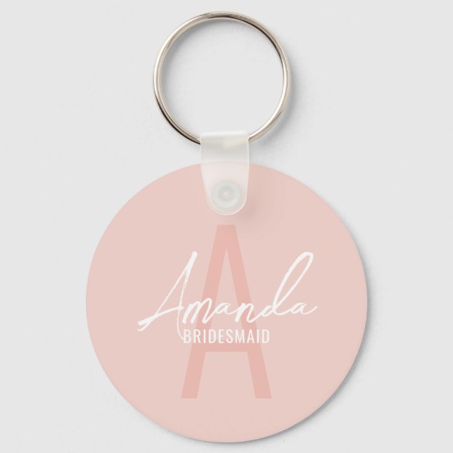 Modern Personalised Bridesmaid's Monogram and Name Key Ring (Front)