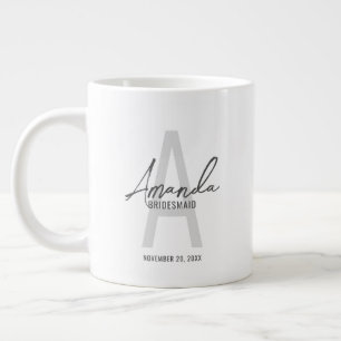 Modern Personalised Bridesmaid's Monogram and Name Large Coffee Mug