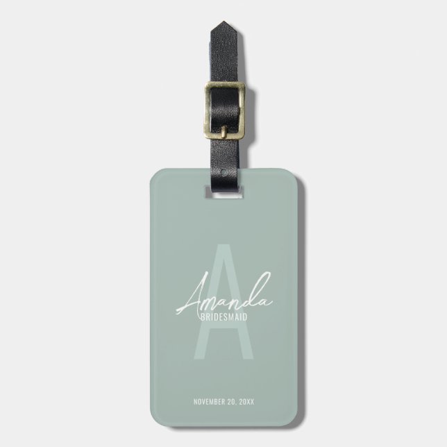 Modern Personalised Bridesmaid's Monogram and Name Luggage Tag (Front Vertical)