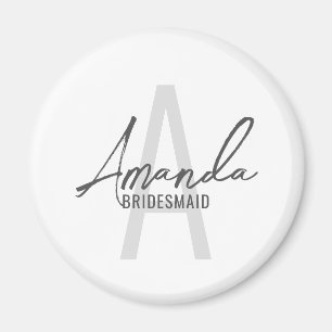 Modern Personalised Bridesmaid's Monogram and Name Magnet