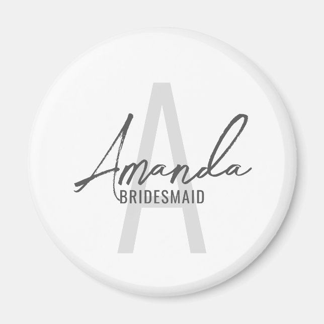Modern Personalised Bridesmaid's Monogram and Name Magnet (Front)