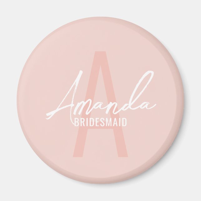 Modern Personalised Bridesmaid's Monogram and Name Magnet (Front)
