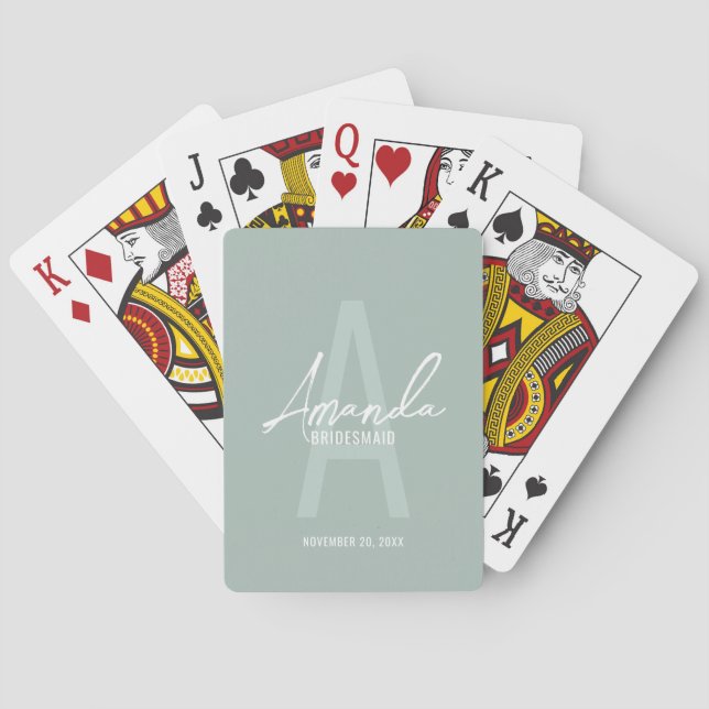 Modern Personalised Bridesmaid's Monogram and Name Playing Cards (Back)