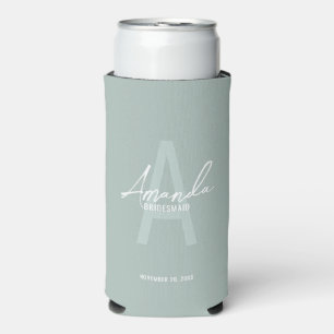Modern Personalised Bridesmaid's Monogram and Name Seltzer Can Cooler