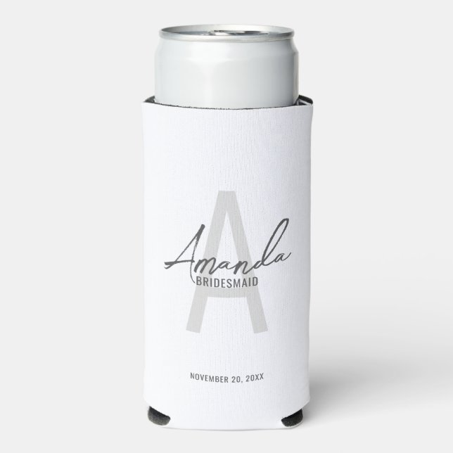 Modern Personalised Bridesmaid's Monogram and Name Seltzer Can Cooler (Seltzer Front)