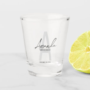 Modern Personalised Bridesmaid's Monogram and Name Shot Glass