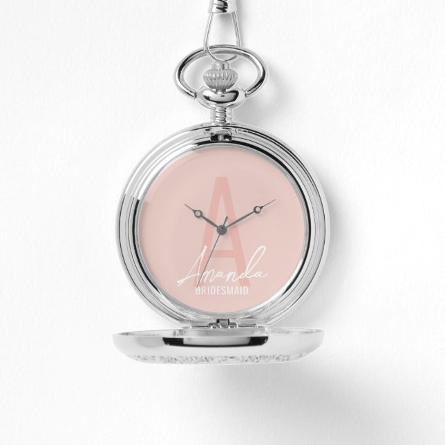 Modern Personalised Bridesmaid's Monogram and Name Watch (Front)