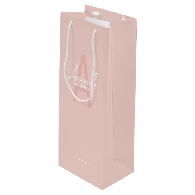 Modern Personalised Bridesmaid's Monogram and Name Wine Gift Bag (Front Angled)