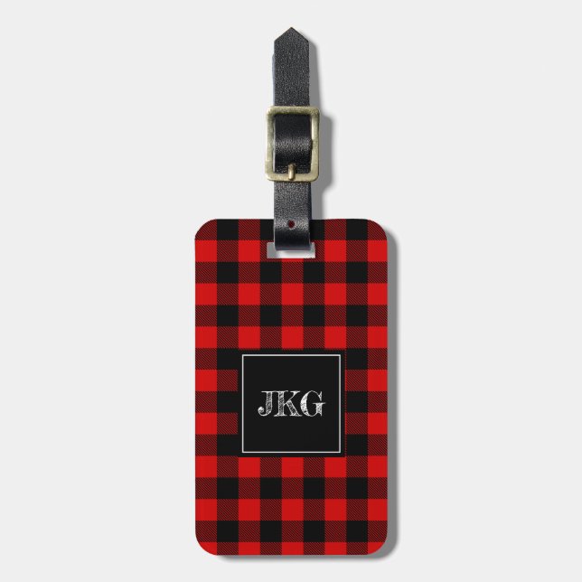 Modern Personalised Buffalo Plaid Check Luggage Tag (Front Vertical)