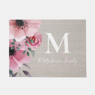 Modern Personalised Burlap Rustic Monogram Name Doormat