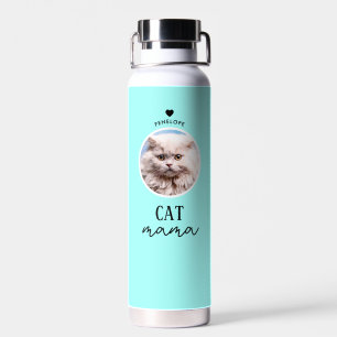 Modern Personalised Cat Mama Custom Name Photo Water Bottle