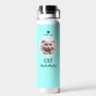 Modern Personalised Cat Mama Custom Name Photo Water Bottle