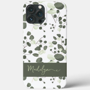 Modern Personalised Chic green Eucalyptus pattern iPhone 13 Pro Max Case
