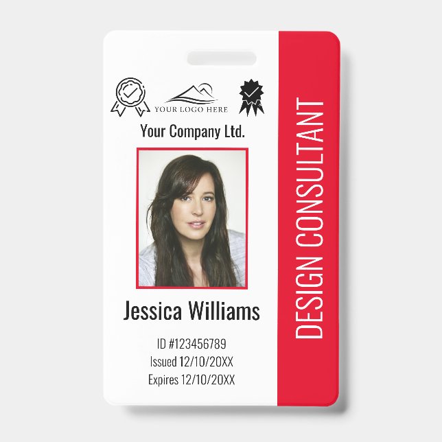 Modern Personalised Corporate Employee Red ID Badge (Front)
