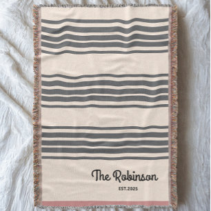 Modern Personalised Couple Name With Date Pink Throw Blanket