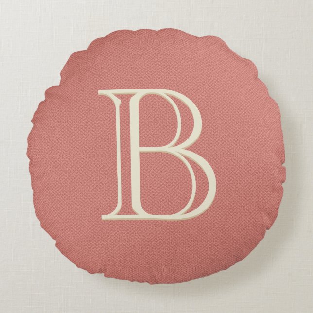 Modern Personalised Custom Monogram Initial Coral Round Cushion (Front)