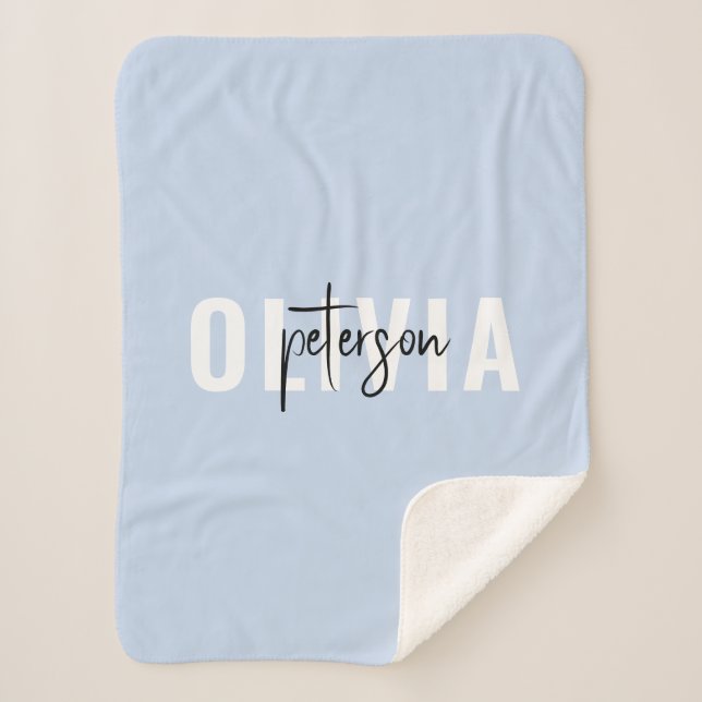 Modern Personalised Cute Pastel Blue Sherpa Blanket (Front)