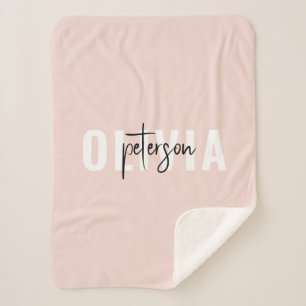 Modern Personalised Cute Pastel Pink Sherpa Blanket