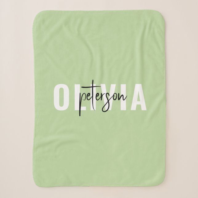 Modern Personalised Cute Sage Green Sherpa Blanket (Front)