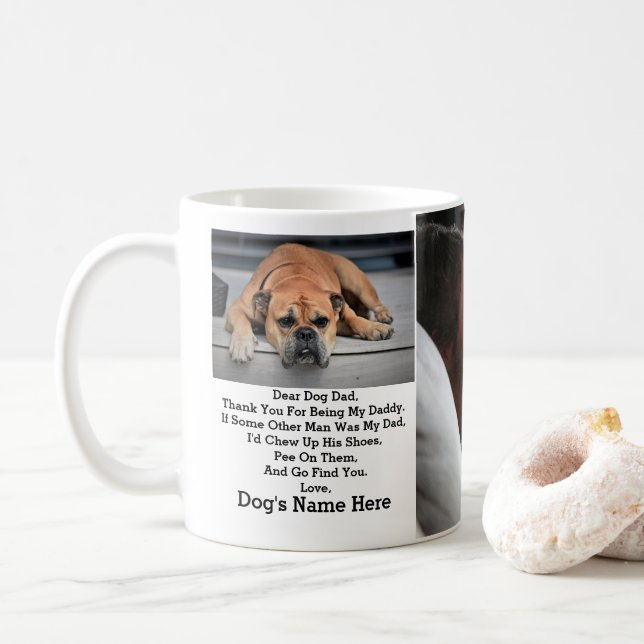 Modern Personalised Dog dad Fathers day photo gift Coffee Mug (With Donut)