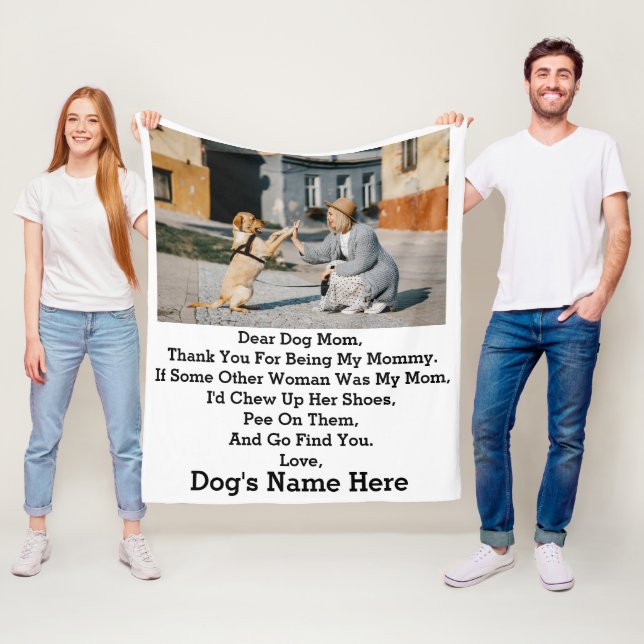 Modern Personalised Dog Mum Mothers day photo Fleece Blanket (In Situ)