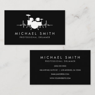 Modern Personalised  Drums Heartbeat Drummer       Business Card