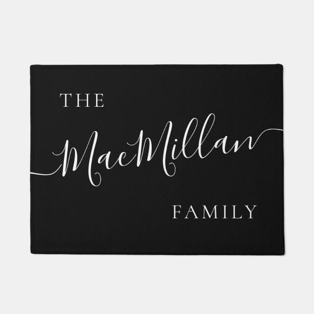 Modern Personalised Family Name Elegant Monogram Doormat (Front)