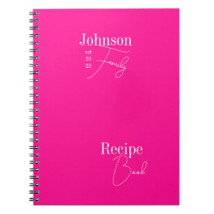 Modern Personalised Family Name Hot Pink Recipe Notebook