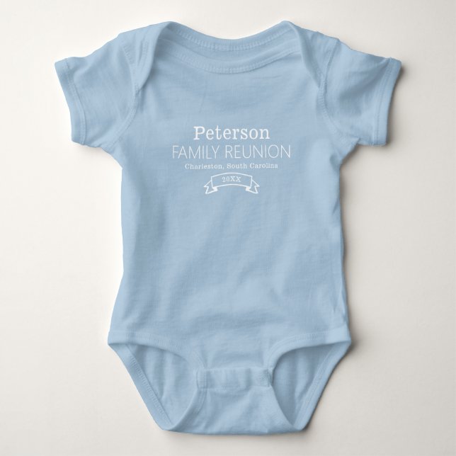Modern Personalised Family Reunion Baby Bodysuit (Front)