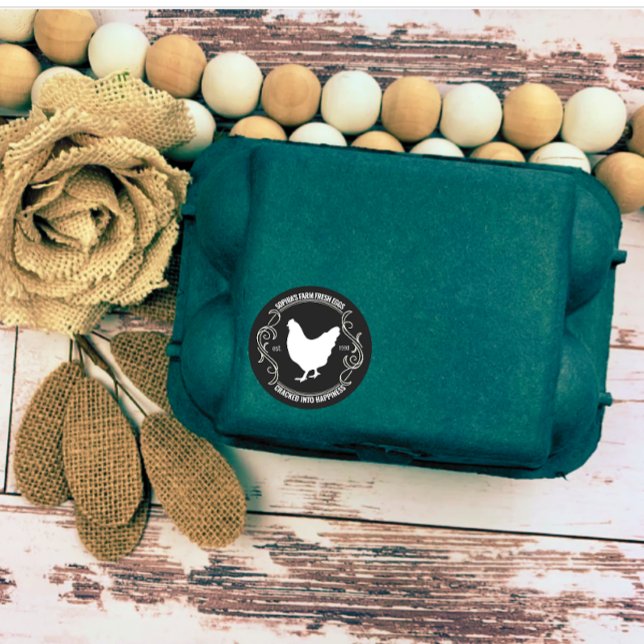 Modern Personalised Farm Fresh Egg Business Name Classic Round Sticker (modern personalized farm owner name egg round sticker)