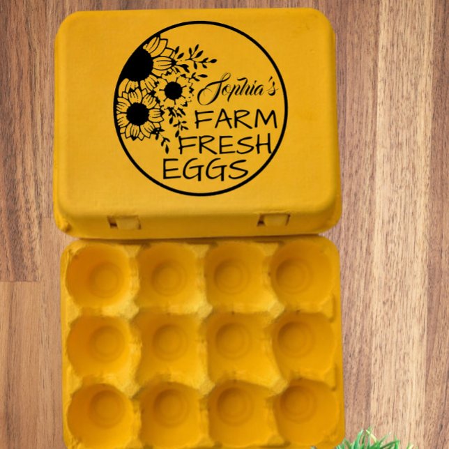Modern Personalised Farm Owner Name Black Text Rubber Stamp (Modern personalized farmer name egg stamp)