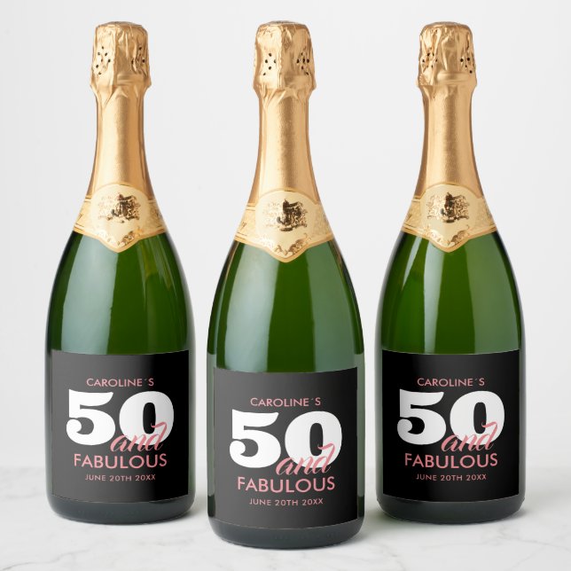 Modern Personalised Fiftieth Birthday  Sparkling Wine Label (Bottles)