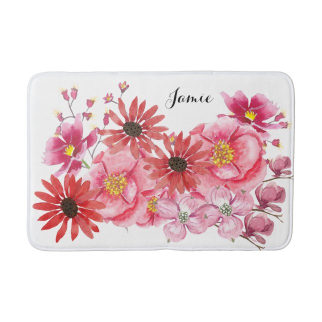 Modern Personalised Floral Bath Mat (Front)