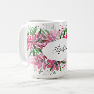 Modern Personalised Flowers Bloom Watercolor Pink Coffee Mug