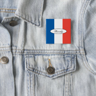 Modern Personalised French Flag Custom Name 15 Cm Square Badge