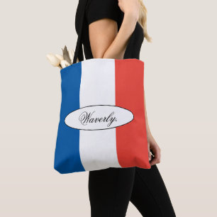 Modern Personalised French Flag Name Shoulder Tote Bag