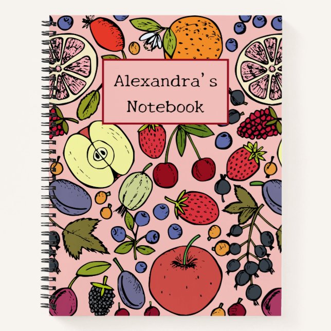 Modern personalised fruit pattern l Pink Notebook (Front)
