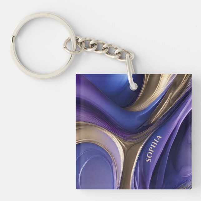 Modern Personalised Gift-Blue, Purple and Gold- Key Ring (Front)