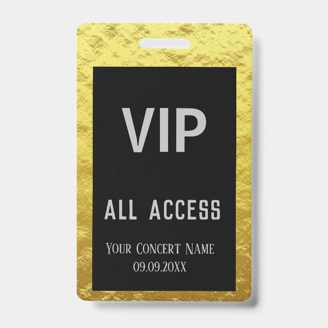Modern Personalised Gold Black VIP Access Badge ID Badge (Front)