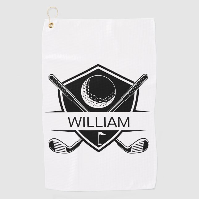 Modern Personalised Golf Gift for Dad, Groomsmen Towel (Front)